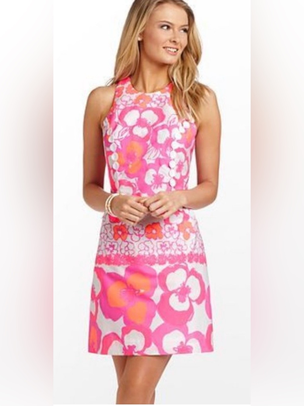 Lilly Pulitzer Pearl Shift Dress Pansy Dance Pink Orange Lace Size 0 Womens Girl - Picture 2 of 13